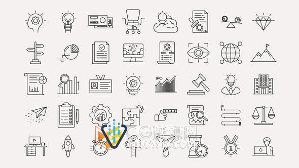 AE模板- Business & Startup Line Icons 40组图标动画
