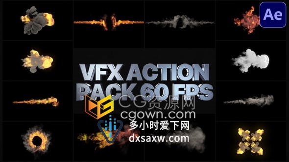 逼真多彩火焰烟雾效果制作电影音乐动作视频特效过渡VFX元素包-AE模板