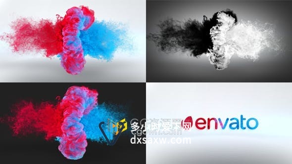 多彩或黑白烟雾粒子混合流体特效动画效果LOGO视频-AE模板
