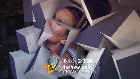 3D抽象立方体翻转拼接屏幕背景动画照片显示作品写真视频相册-AE模板