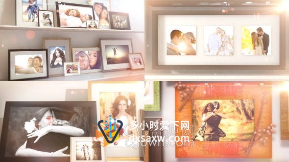 墙壁上展示照片相框动画浪漫幻灯片婚礼相册视频制作-AE模板