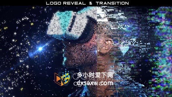 计算机数字粒子像素化特效毛刺效果高科技片头视频转场-AE模板