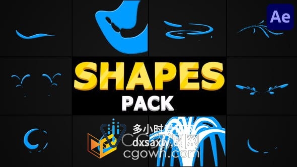 AE模板-10卡通水波飞溅MG图形动画效果Grain Shapes