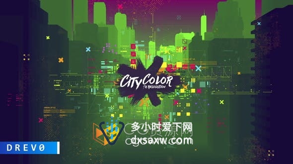 AE模板-彩色复古城市剪影背景视频舞蹈音乐体育片头