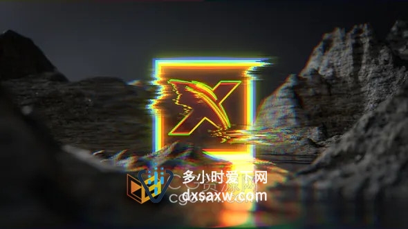 湖泊水山地形风景故障霓虹灯发光LOGO动画视频片头制作-AE模板