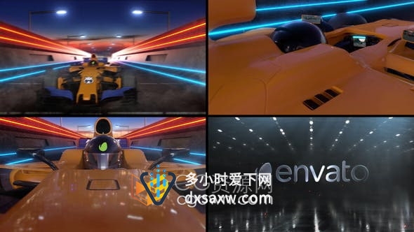 AE模板-F1赛车频道在赛道场光线条动画视频片头动画