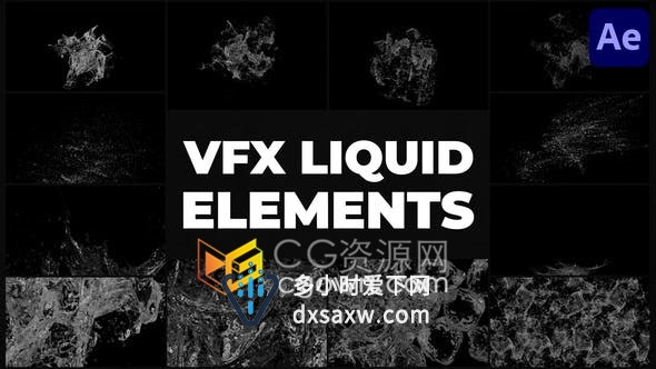 非常实用的水花喷溅液体水滴飞溅vfx元素转场效果动画-AE模板