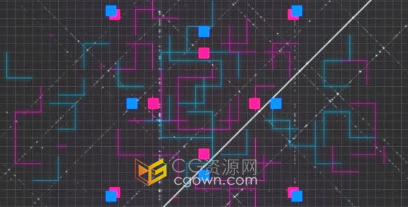 复古网格线条霓虹灯发光文字故障创意LOGO标志视频片头-AE模板