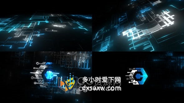 AE模板-霓虹灯电路图形动画AI计算机网络技术公司视频片头
