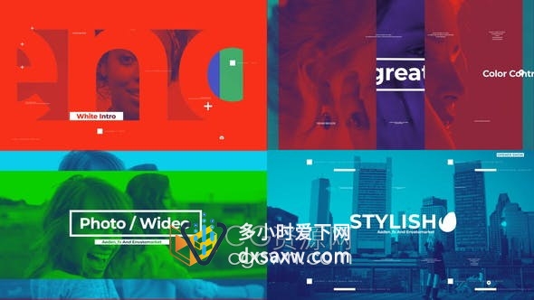 AE模板-时尚开场秀视频彩色图形遮罩图文动画效果制作