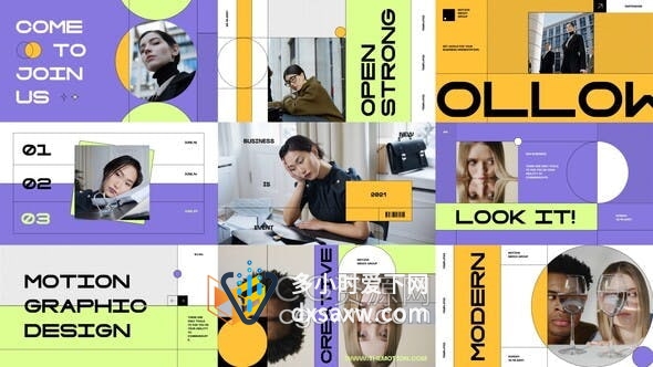 AE模板-大胆色彩排版几何圆圈线条感受复古氛围创意视频片头