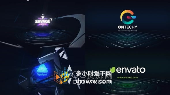 AE模板-3种预渲染黑色金属环境风格三角形六边形矩形旋转LOGO片头视频