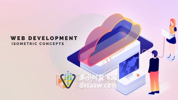 AE模板-等距概念元素WEB开发程序编码服务器网络安全主题图形动画
