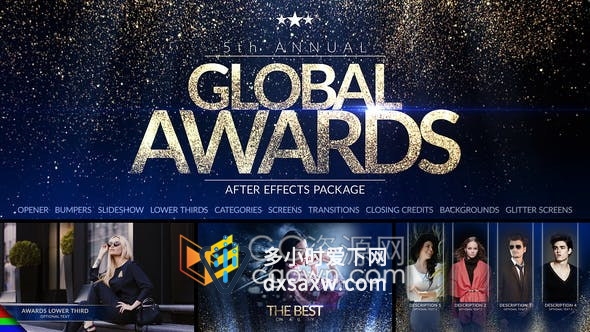 Global Awards精美粒子特效颁奖晚会公司年会活动宣传包装视频-AE模板