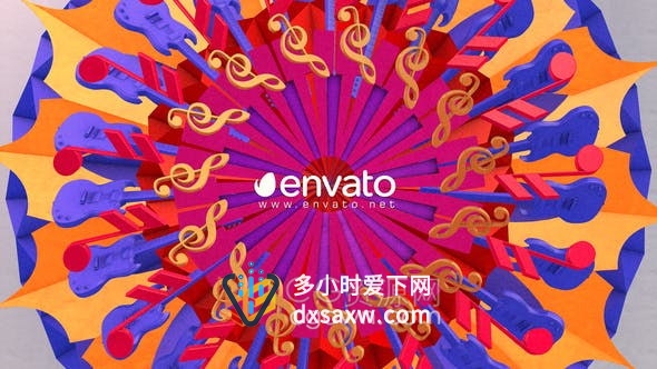 折纸旋转转场动画带有音乐元素效果LOGO视频片头制作-AE模板