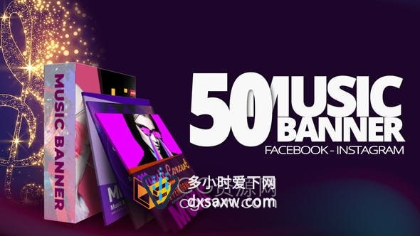 AE模板-50个音乐横幅广告设计动态媒体短视频动画