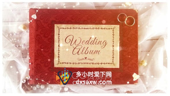 AE模板-婚礼照片相册视频红色复古专辑珠子白玫瑰场景