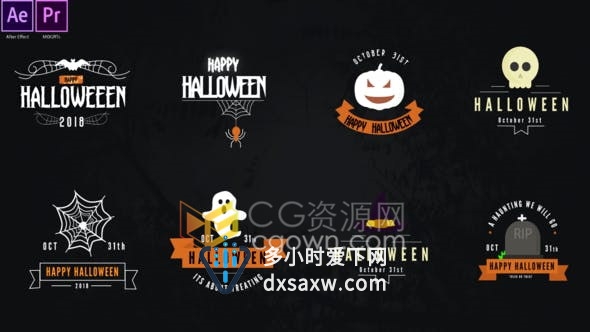 Halloween Titles万圣节主题设计文字动画视频字幕标题效果-AE/PR模板