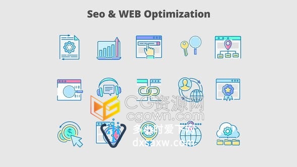 SEO搜索引擎优化网站编码数据分析响应式页面设计动画图标-AE模板