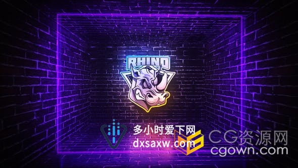 AE模板Grunge霓虹灯光泽砖面木板墙面纹理黑暗地下场景揭示发光LOGO片头