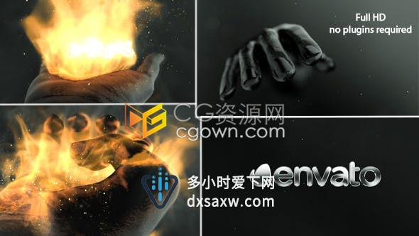 AE模板-黑暗场景抽象人手火焰燃烧特效标志LOGO片头