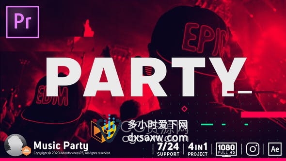 AE与PR模板-动态排版动画图形来创建音乐派对活动视频片头模板