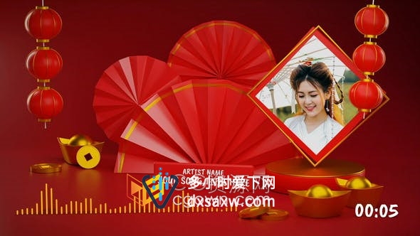 中国新年春节音乐播放可视化音频视觉封面视频动画制作-AE模板