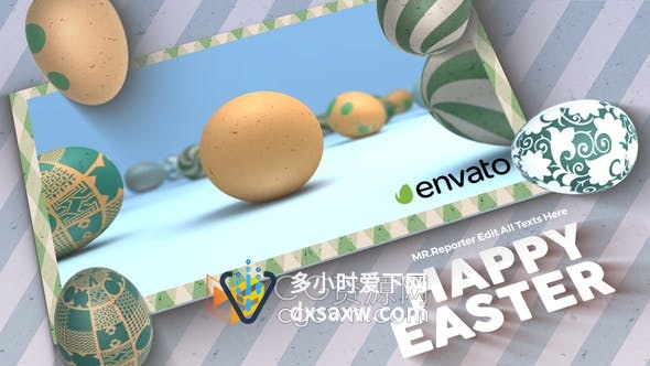 AE模板-复活节卡片3D鸡蛋动画节日快乐视频片头