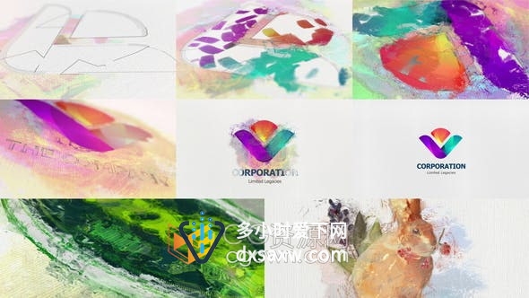 AE模板-酷炫艺术油漆水彩画LOGO视频片头画画室培训班介绍