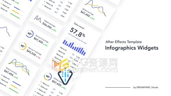 Infographics Widgets现代简约设计图表小部件条形图圆图山线图-AE模板
