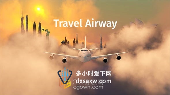 全球旅游航空飞行天空介绍世界各地标志性建筑物动画视频片头-AE模板
