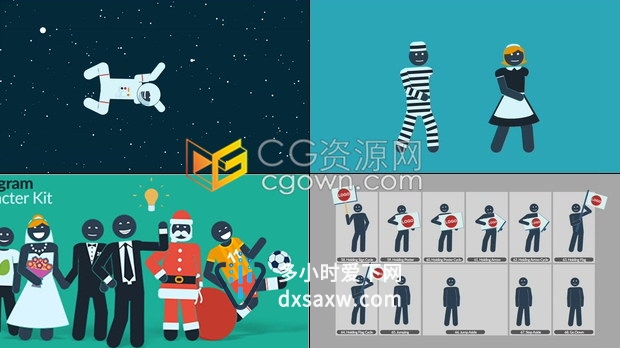 AE模板-有趣卡通人物火柴人角色MG动画元素工具包免费下载