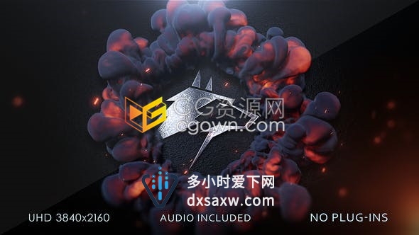 爆炸火焰烟雾特效演绎金属LOGO视频片头包括音频素材文件-AE模板