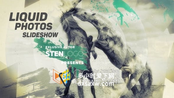 油漆液体滴落动画水墨晕开图形遮罩效果照片展示幻灯片-AE模板