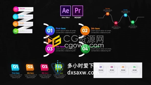 AE/PR模板-5组时尚列表信息图表效果动画介绍