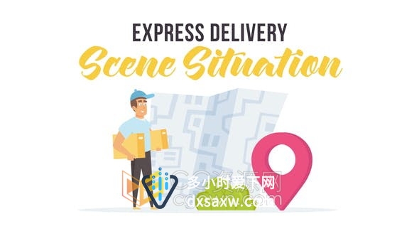 AE模板-快递交付服务介绍卡通人物图形动画效果视频制作