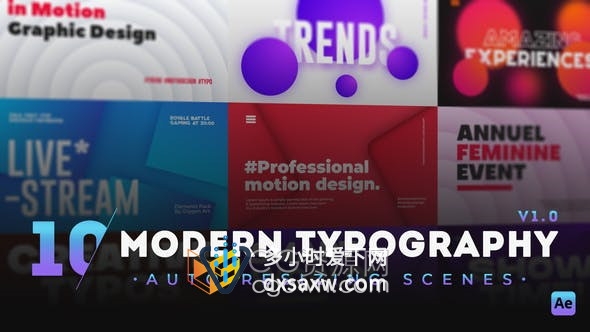 AE模板-10 Modern Typography Scenes现代图形背景场景介绍标题视频字幕