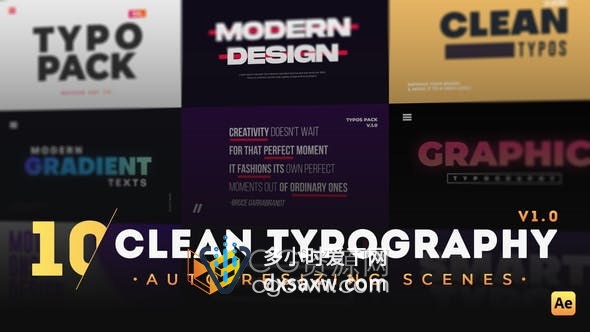 AE模板-10个文字排版设计场景介绍视频Clean Typography Scenes