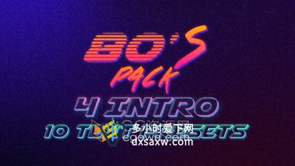 80’s年代霓虹灯故障LOGO动画与10组文字标题字幕动画-AE模板