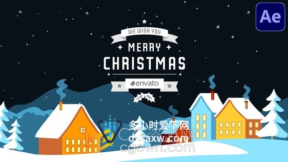 冬季假期圣诞新年卡通场景动画展示活动邀请函祝福电子贺卡-AE模板