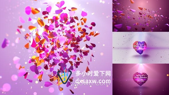 AE模板-心形蝴蝶飞舞动画制作情人节浪漫婚礼视频片头制作