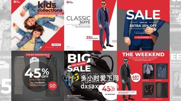 时尚服装社交媒体促销产品6种设计短视频广告动画-AE模板