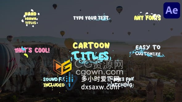 Cartoon Titles卡通多彩动态形状流体图形动画文字标题视频字幕-AE模板