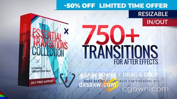 AE模板-750+ Transitions 现代商务演示幻灯片照片纪录片视频转场动画制作