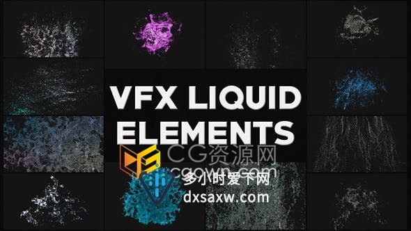 AE模板-12种4K分辨率液体水飞溅特效动画视觉效果VFX元素系列七