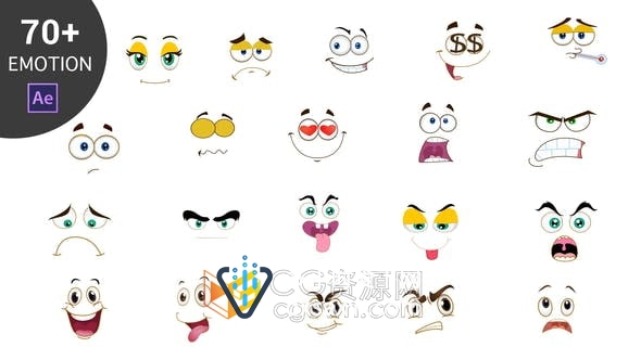 AE模板-70+卡通2D脸表情包动画Cartoon Emoticons