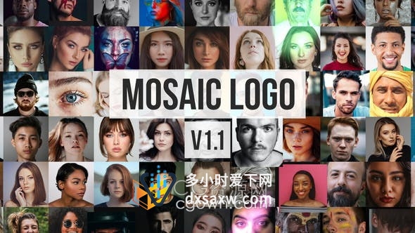 马赛克照片视频墙大量图片拼贴动画演绎宣传LOGO片头-AE模板