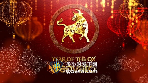 十二生肖牛年2021中国农历新年传统节日祝福春节快乐视频片头-AE模板