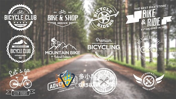 AE模板-12组骑自行车山户外修理骑手运动文字标题徽章动画