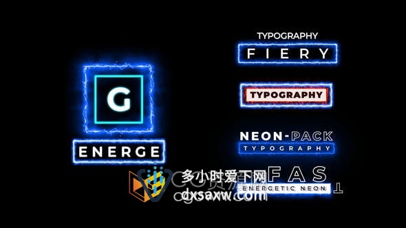 AE模板-5组霓虹灯闪电能量电流效果视频字幕标题动画